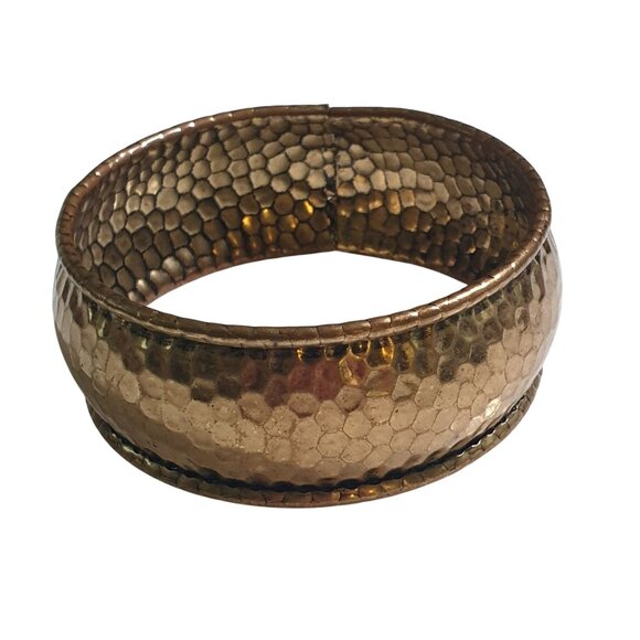 Rustic Vintage Style Hammered Copper Bracelet Distressed Finish Wide Band Design - Picture 1 of 5